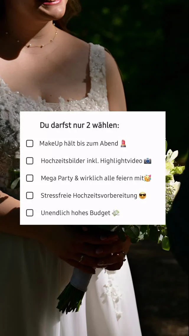 Die schwierigste Entscheidung der Hochzeitsplanung...Du darfst wirklich nur 2 auswählen!

Schreibe deine Kombination für eure Traumhochzeit in den Kommentaren📷💍⬇️